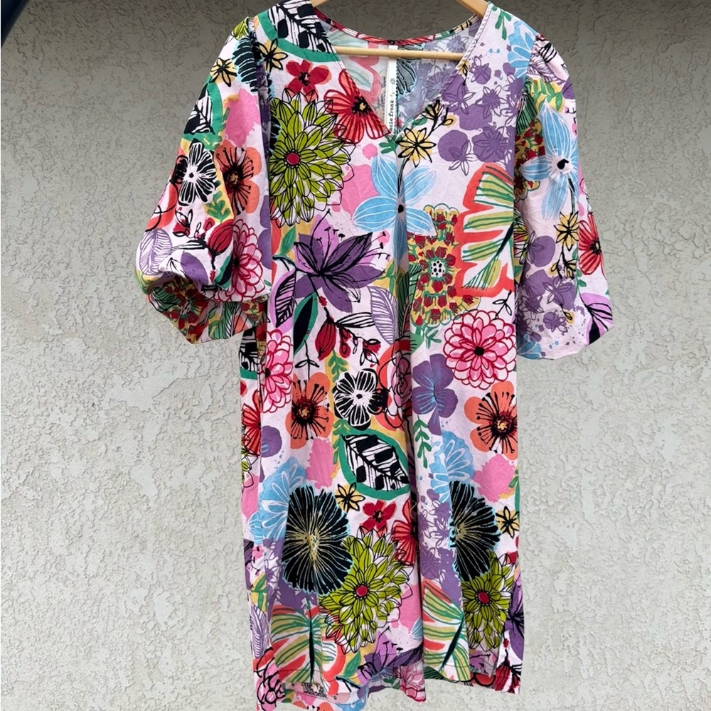 Uncle Frank Vibrant Floral Puff Sleeve Dress